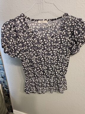 Papaya Navy and White Floral Smocked Mesh Crop Top